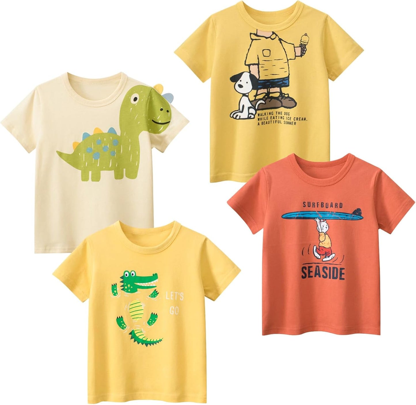 Boys' 4-Pack Excavator Short Sleeve Crewneck T-Shirts Top Tee Size 2-7 Years Toddler Boys' Value Pack Cotton T-Shirt