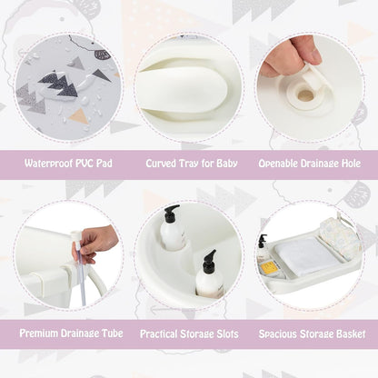 BABY JOY Baby Bathtub with Changing Table, Foldable Infant Diaper Changing Station with Storage