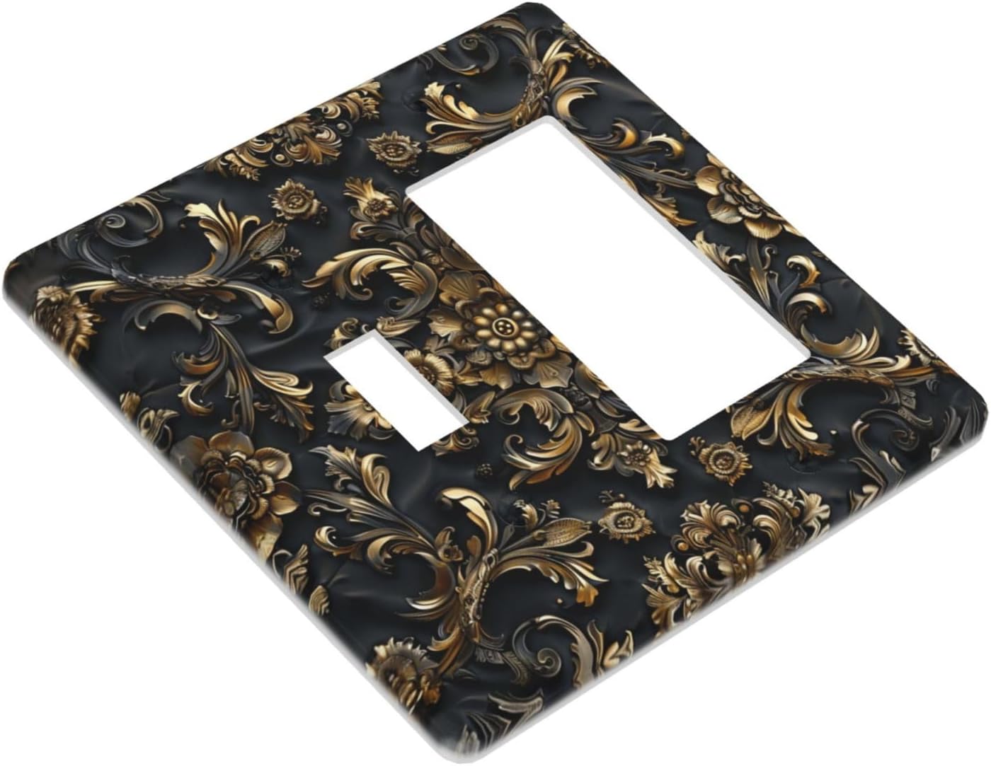 Decorative Outlet Covers Rococo Vintage Black Golden Leaf Morris Vine 2 Gang 1 Gang Wall Plate Cover Single Toggle Rocker Combo Light Switch Cover Plate Face Plate for Bedroom Decor