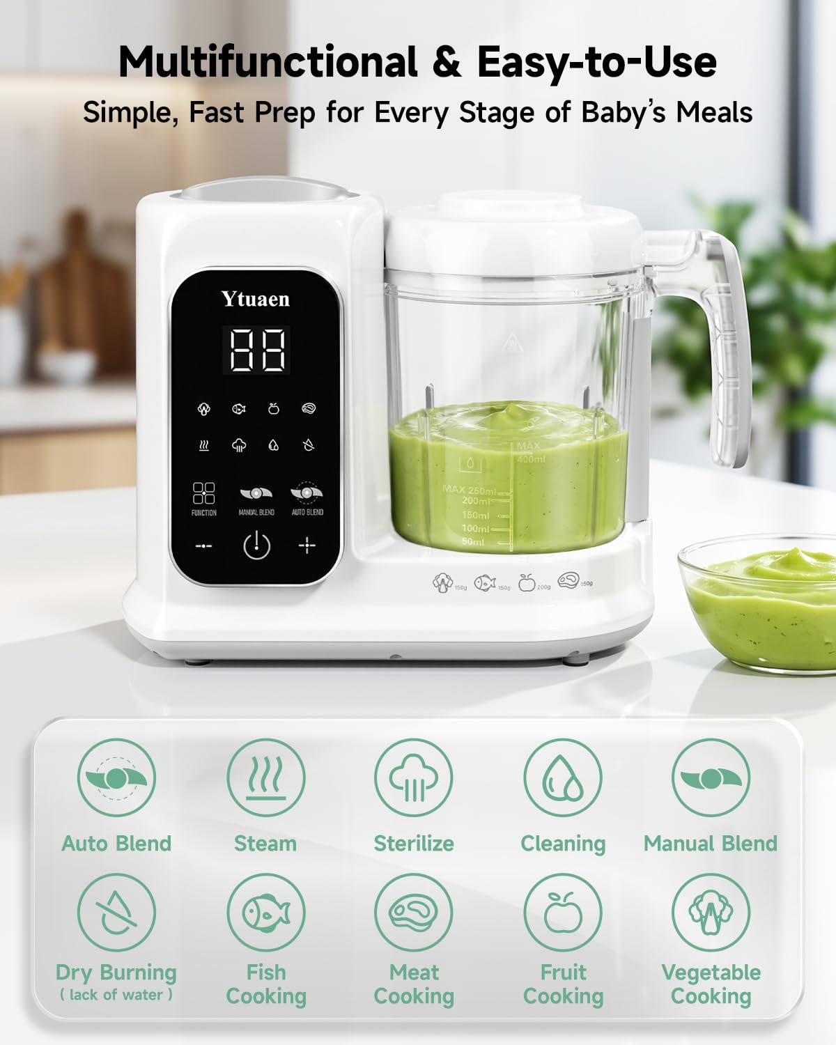 Baby Food Maker with Large Steam Basket Onestep Baby Food Processor Steamer with Steam & Grinding