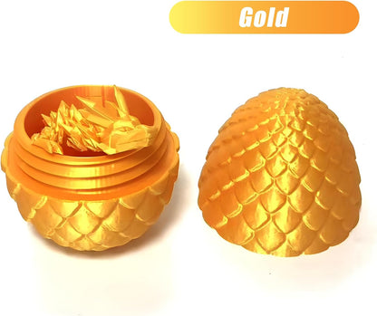 3D Printed Dragon Egg Crystal Dragon Fidget Toy Full Articulated Dragon Mystery Dragon Eggs with Dragon Inside Home Office Desk Decor Gifts Toys (Gold)