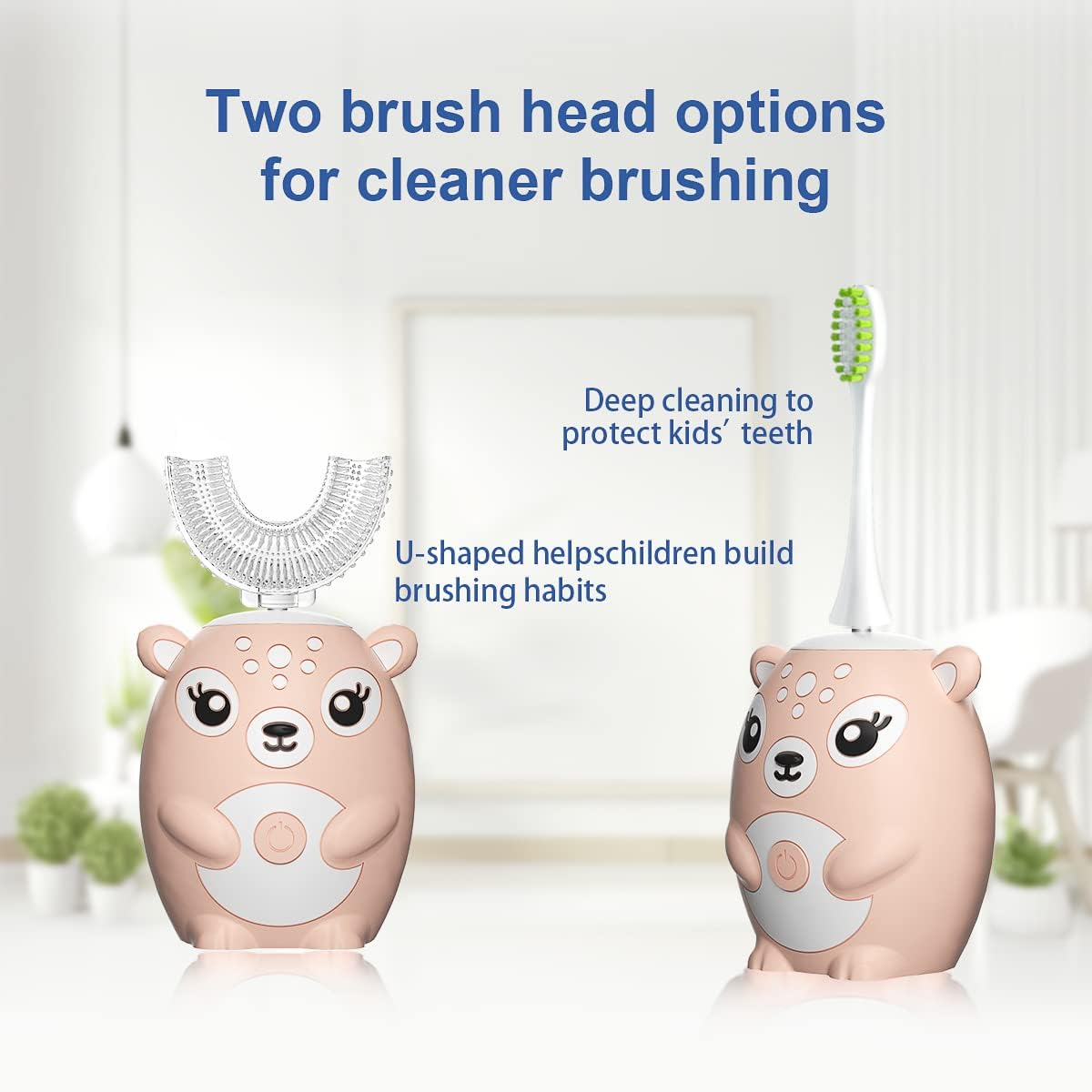 Kids Electric Toothbrushs U Shaped sonic Automatic Toothbrush with 4 Brush Heads, Six Cleaning