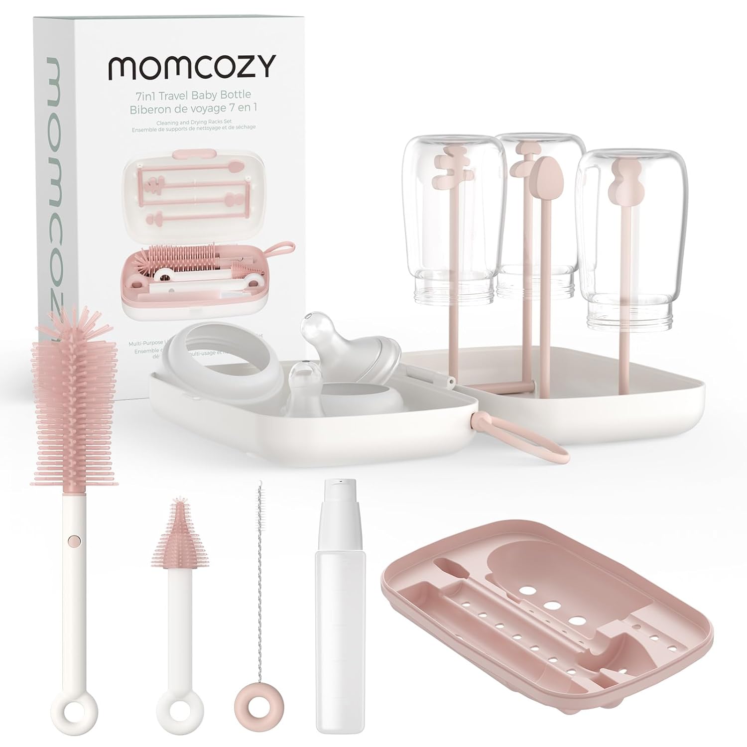 Momcozy Bottle Brush Set - Baby Bottle Cleaner Kit with Silicone Brush, Nipple Brush, Straw Brush