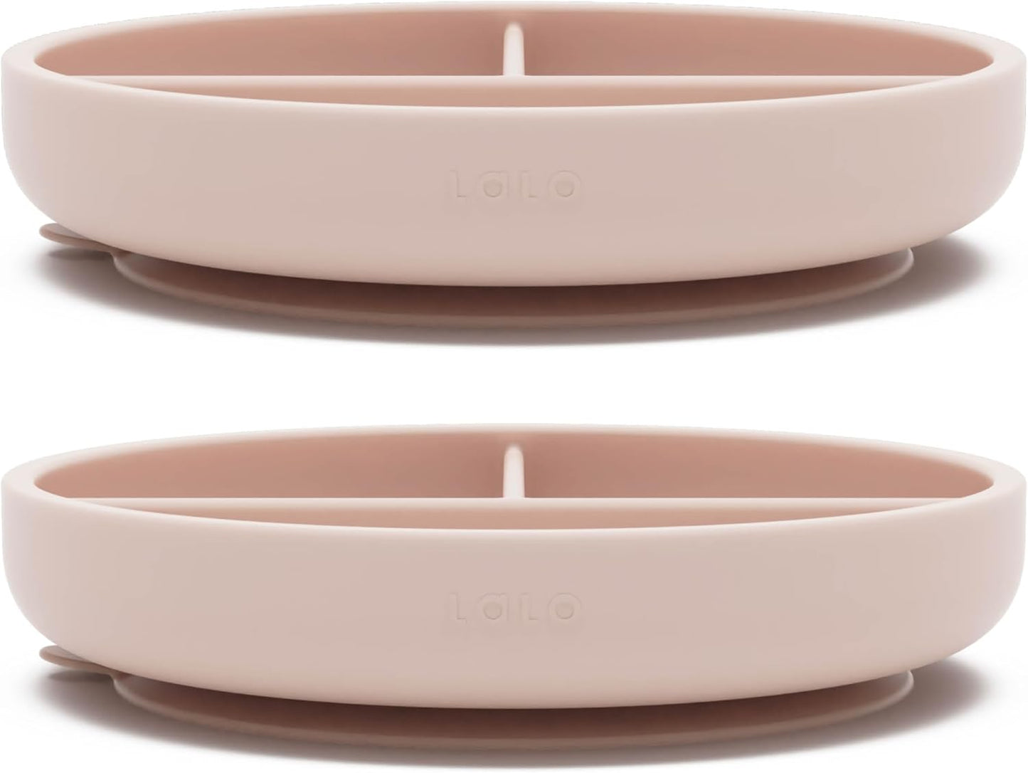 Lalo Suction Plates - 2 Pack, 100% Silicone Non-Toxic BPA-Free Baby Plates with Suction Base To Prevent Accidental Tip-Overs - Suction Plates for Toddlers With Three Divided Sections - Grapefruit