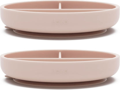 Lalo Suction Plates - 2 Pack, 100% Silicone Non-Toxic BPA-Free Baby Plates with Suction Base To Prevent Accidental Tip-Overs - Suction Plates for Toddlers With Three Divided Sections - Grapefruit