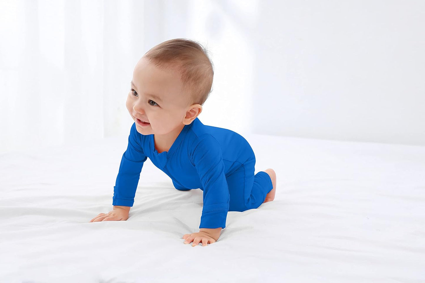 GUISBY Baby Pajamas with Mitten Cuffs - 3Pcs Girls Boys 2 Way Zipper Long Sleeve Rayon Sleepers