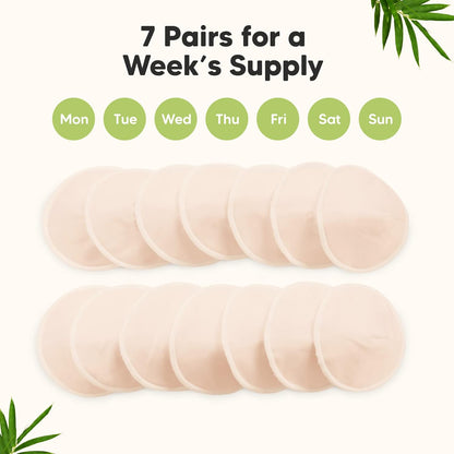 Organic Nursing Pads - 14 Washable Viscose Derived from Bamboo Breastfeeding Pads, Wash Bag