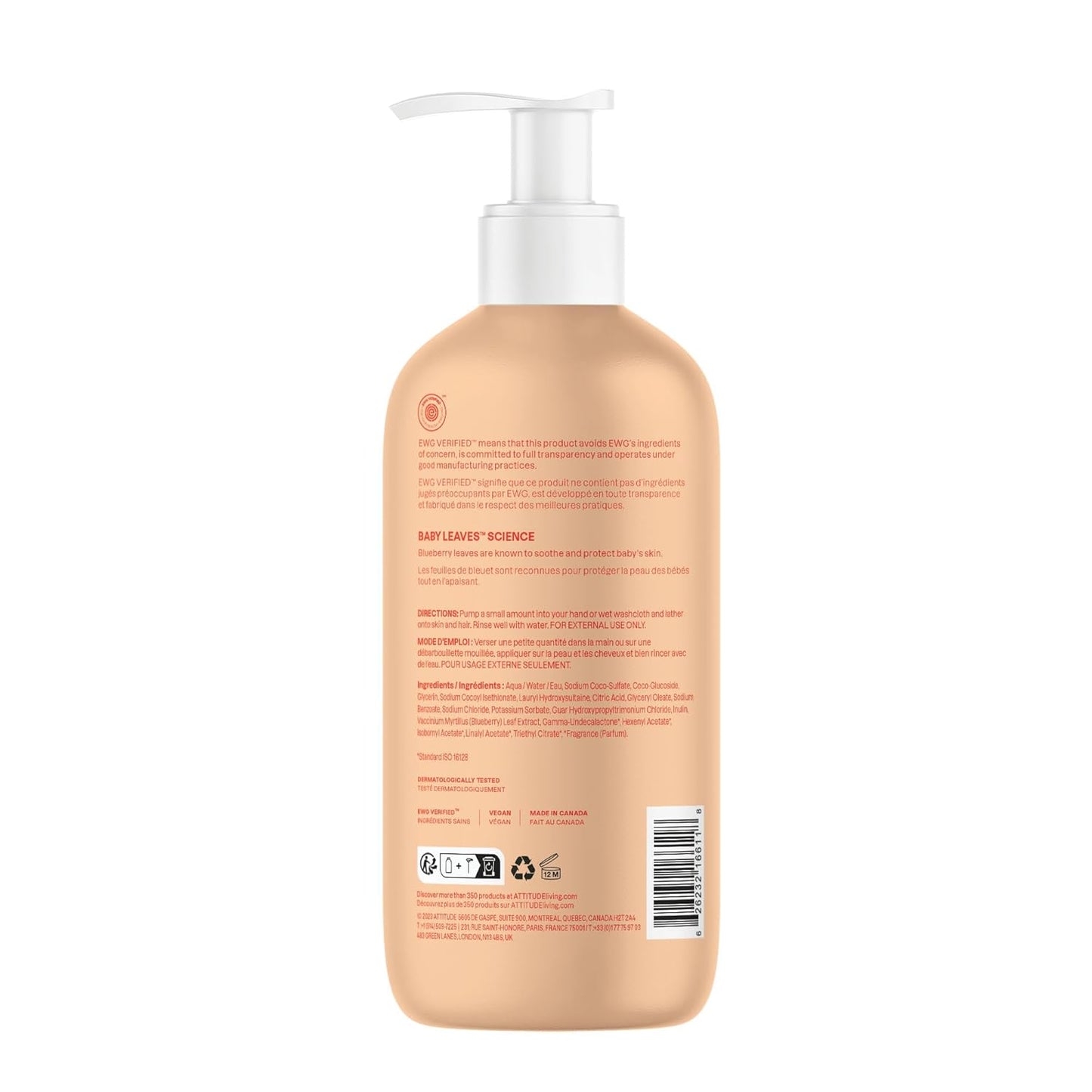 ATTITUDE 2-in-1 Shampoo and Body Wash for Baby, EWG Verified, Dermatologically Tested, Vegan