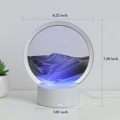 KPNUWN Moving Sand Art Liquid Motion, 3D Deep Sea Sandscape Color Quicksand Decor, Round Glass Moving Sand Art Picture Relaxing Desktop Home Office Work Decor (7 inch-Black Light)