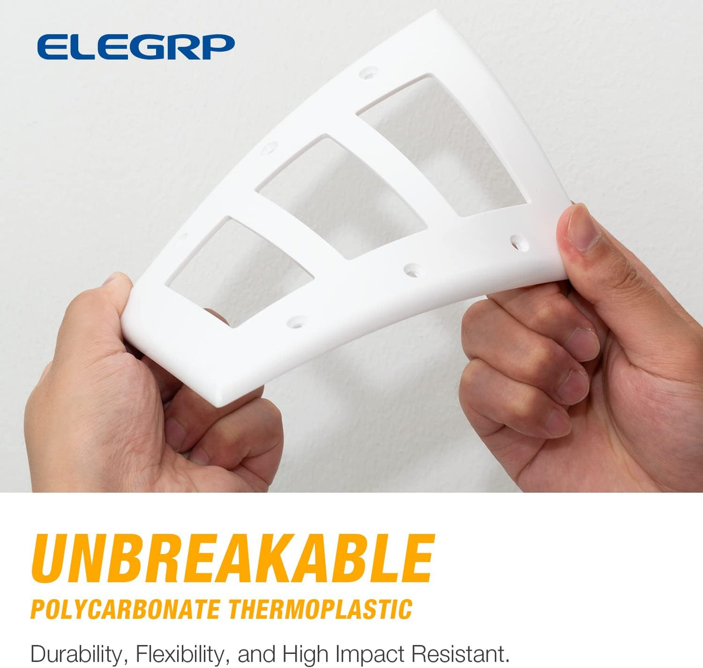 ELEGRP 3-Gang Decorative Wall Plates, Mid-Size 4.88" H x 6.75" L Unbreakable Thermoplastic Faceplate Cover for Decorator Receptacle Outlet Switch, UL Listed (5 Pack, Glossy White)