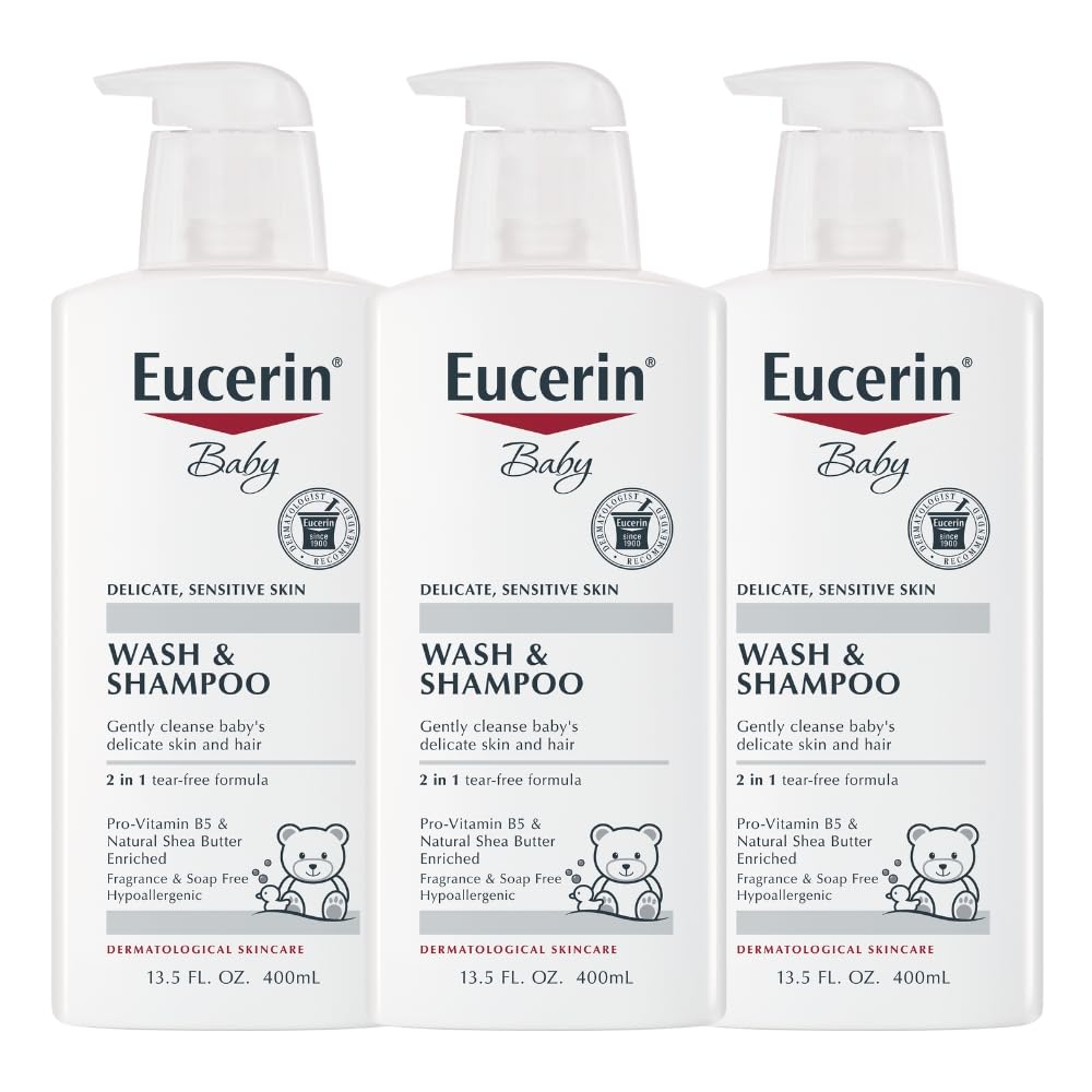 Eucerin Baby Unscented Baby Shampoo and Body Wash, Tear Free Shampoo and Wash, 13.5 Fl Oz Pump
