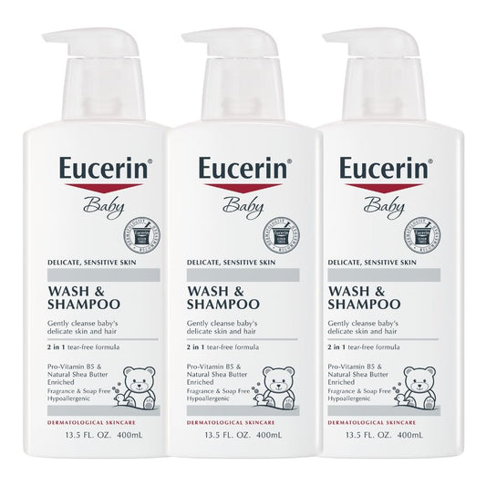 Eucerin Baby Unscented Baby Shampoo and Body Wash, Tear Free Shampoo and Wash, 13.5 Fl Oz Pump