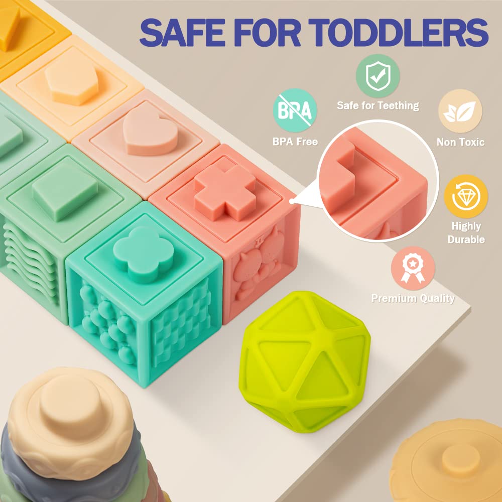 Jyusmile Baby Toys 6-12 Months, Montessori Toy for Babies 6-12 Months, Incl Stacking Building