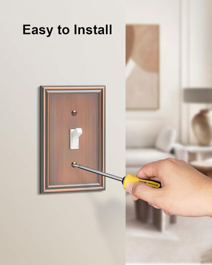 2-Pack Single Toggle Light Switch Cover Plate, Durable Solid Zinc Alloy Decorative Switch Plate Covers, Antique Copper 1 Gang Wall Plate, Corrosion Resistant