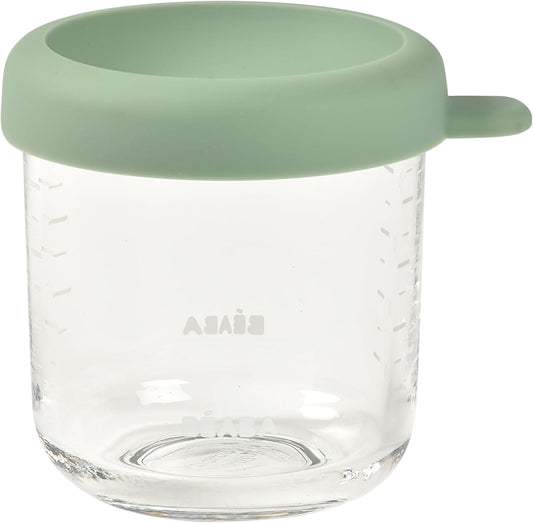 BEABA 8 oz Glass Baby Food Jars with Soft Silicone Air Tight Lids, Glass Storage Containers with