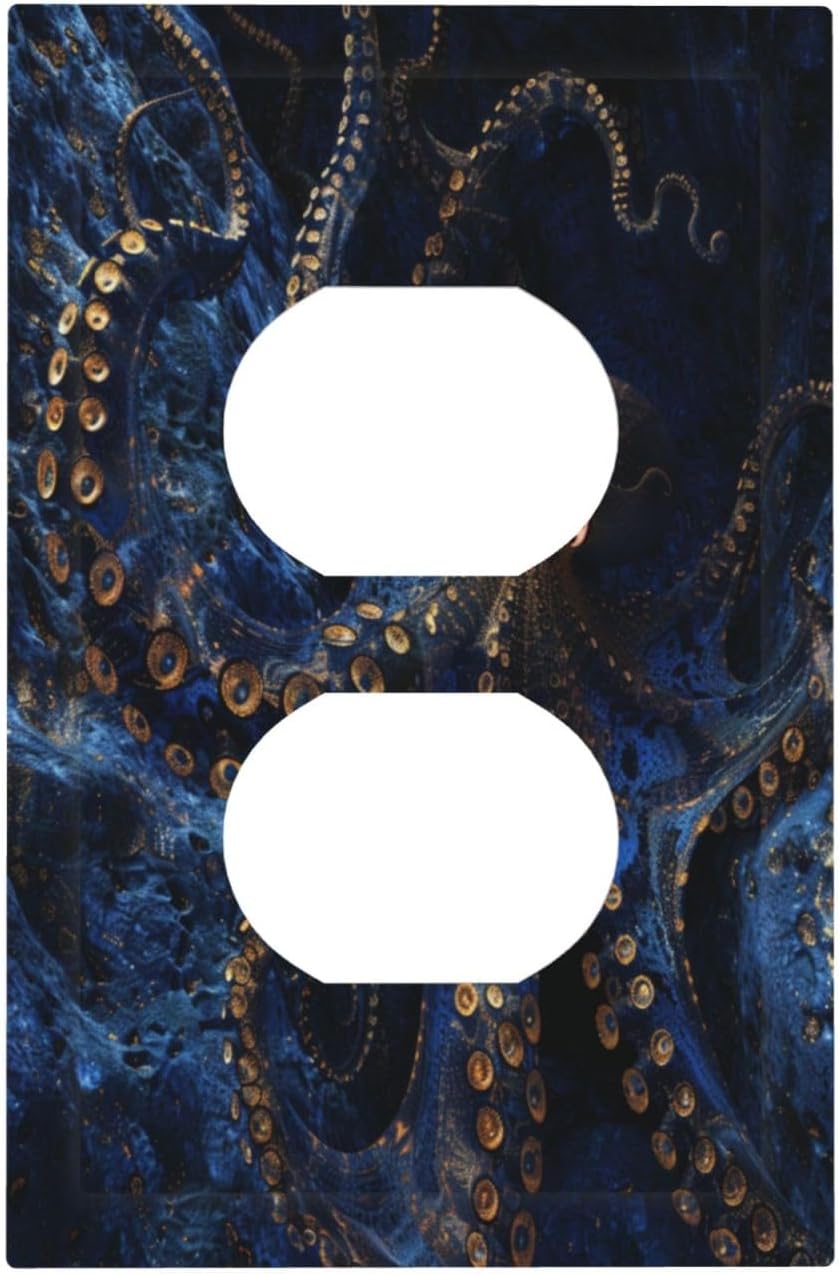 Decorative Outlet Covers Horror Night Blue Ocean Evil Octopus 1 Gang Duplex Light Switch Cover Plate Wall Plates for Electrical Outlets Switchplate Faceplate for Bathroom Home Decor