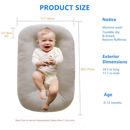 Baby Lounger Play Mat,Baby Lounger for Newborn Tummy Time for Baby in Flat Surface,0° Angle Newborn Lounger Baby Nest for Boys & Girls 0-12 Months(English Apricot)