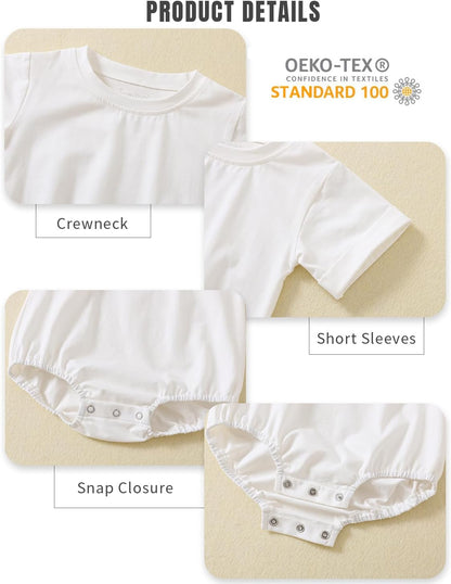 Jimonda Baby Bubble Romper Boy Girl Solid Color T-Shirt Outfits Short Sleeve Bodysuit Organic Cotton 2Pcs