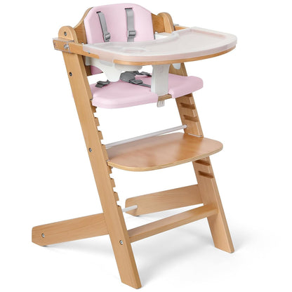 Cowiewie Natural Wooden High Chair for Babies & Toddlers 3-Tier Remove Adjustable Tray and