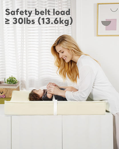 Vegan Leather Waterproof Baby Changing Pad - Wipeable, Extra Thick & Portable & Non-Slip Diaper Mat for Dresser, Crib, Travel | Soft & Safe (White)