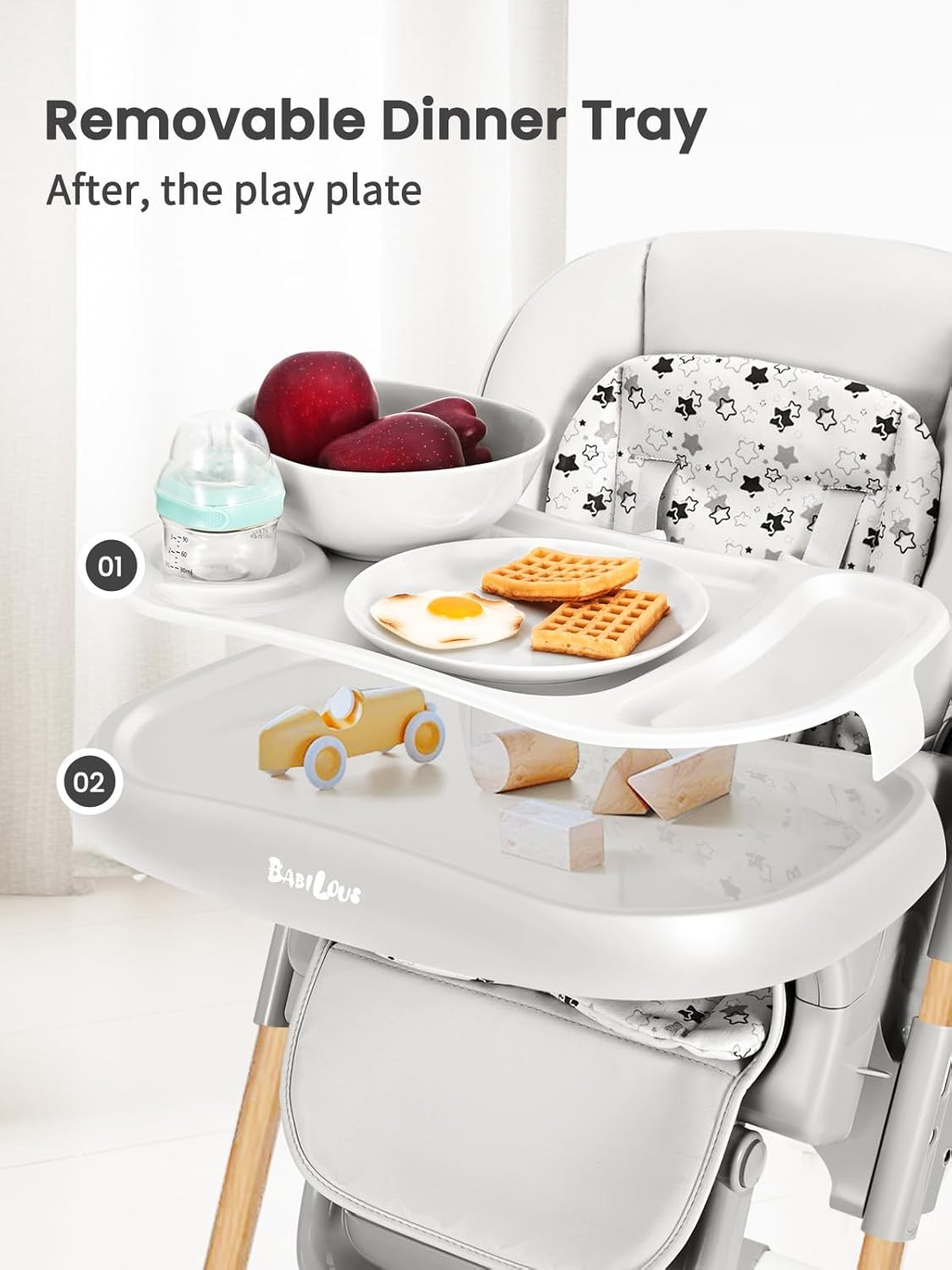 Foldable High Chair with Soft Cushion, High Chairs for Babies and Toddlers, Height Adjustable