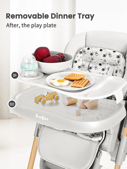 Foldable High Chair with Soft Cushion, High Chairs for Babies and Toddlers, Height Adjustable
