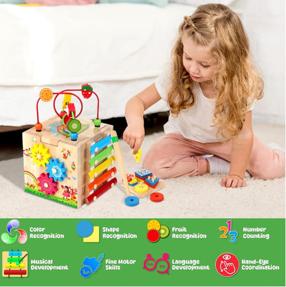 8-in-1 Wooden Baby Activity Cube, Montessori Toys for Toddler 1+ Year Old