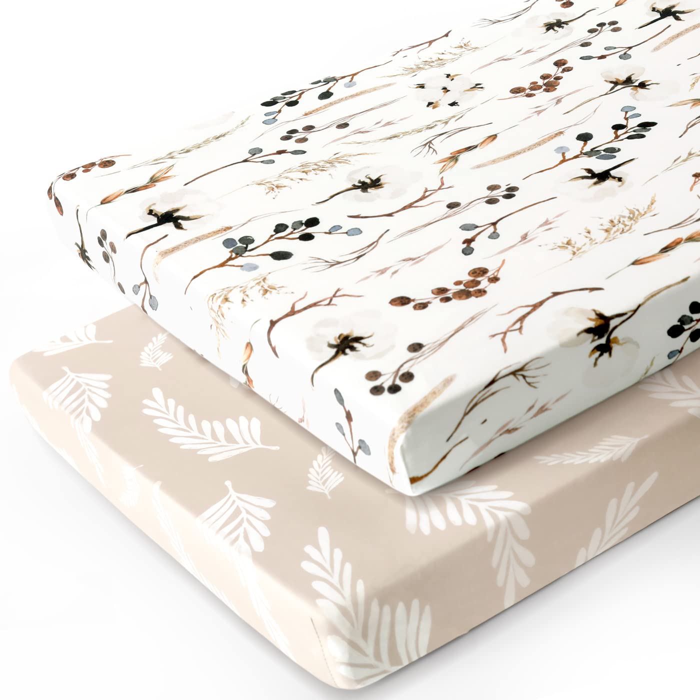 GRSSDER Stretchy Ultra Soft Jersey Knit Fitted Pack n Play Sheets Set 2 Pack, Neutral Portable/Mini