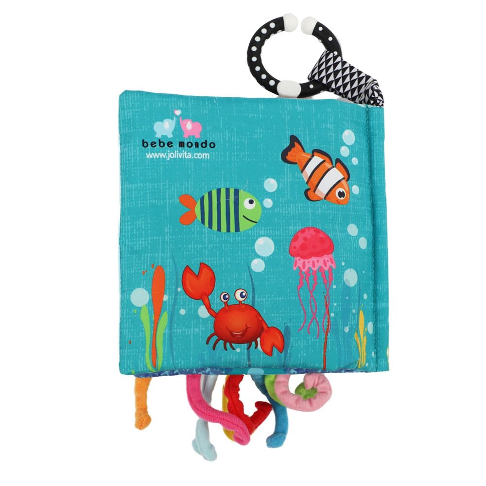 Cloth Crinkle Books for Babies Toddler – Touch and Feel Soft Baby Books, Interactive Early Learning Toys for Infants 0-6-12-18 Months Gift, Teething Toy with Teether, Fish, Octopus, Shark