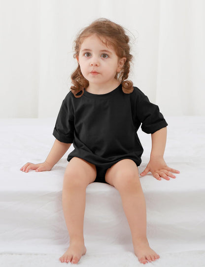 Jimonda Baby Bubble Romper Boy Girl Solid Color T-Shirt Outfits Short Sleeve Bodysuit Organic Cotton 2Pcs