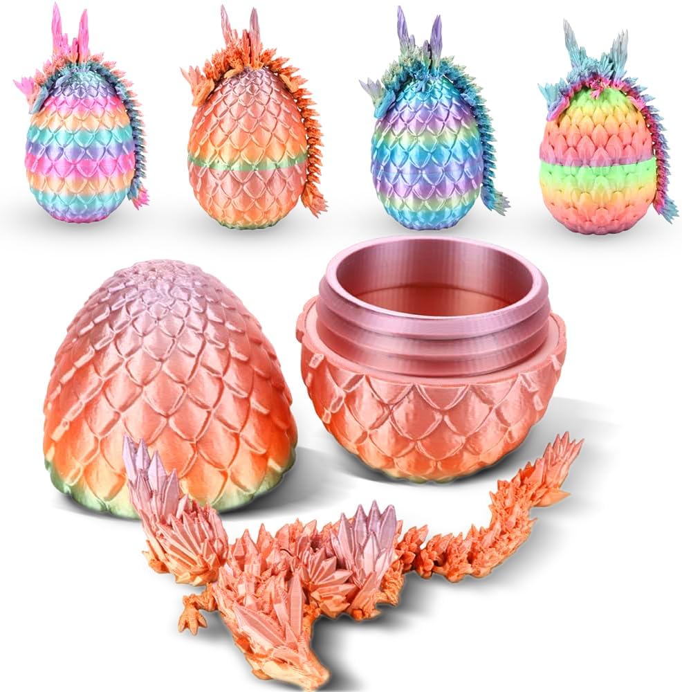 Cessfle 3D Printed Dragon in Egg, Fly Dragon Egggs with Dragon Inside Full Articulated Dragon Egggs for House of Dragon Crystal Fidget Dragon Egg Toys, Home Office Decor Executive Desk Toy