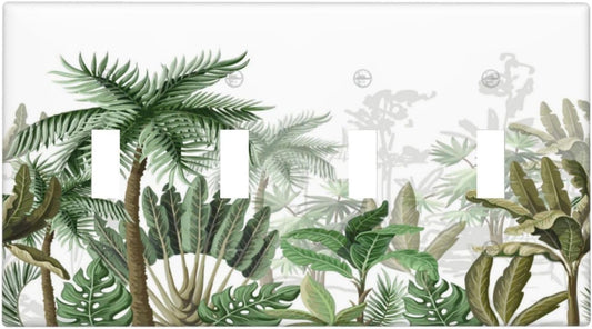 Palm Tree Banana Leaf Green Rainforest Natural Landscape Light Switch Covers Quad Toggle Electrical