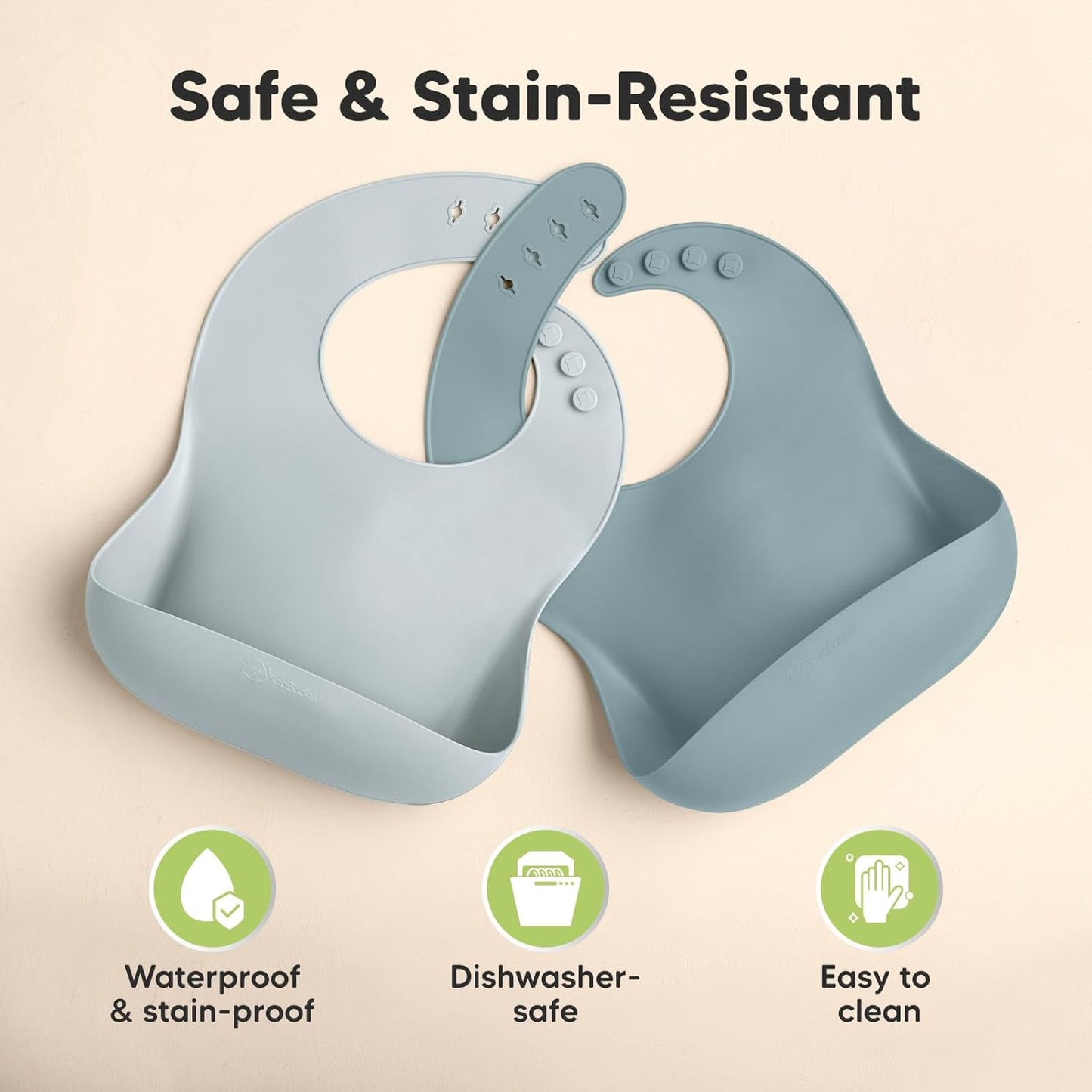 KeaBabies 2-Pack Silicone Baby Bibs for Eating - Sturdy Food-Grade Silicone Bibs for Babies Girl
