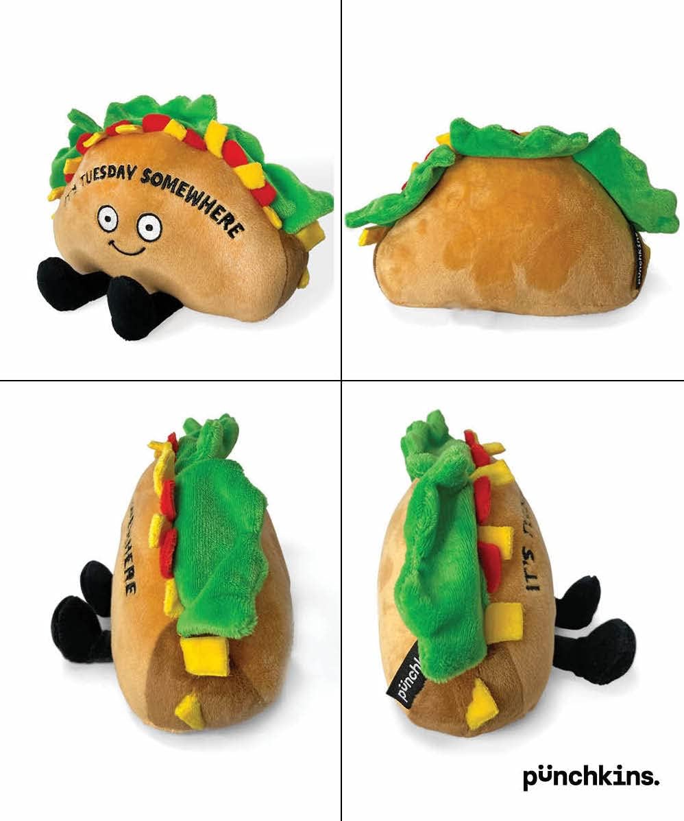 Taco Foodie Plushie, Funny Pun Meme Gag Gift, White Elephant, Stocking Stuffer Present, Great for Emotional Support, Fun Desk Accessory, Weighted Base for Display