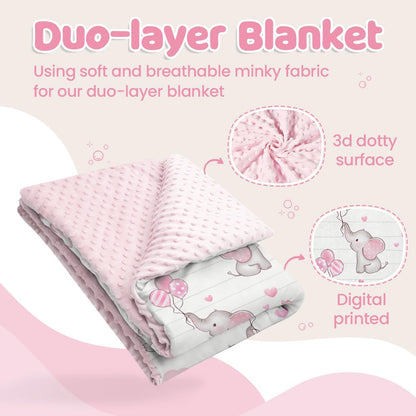 SANDJEST Elephant Kid Blanket for Girl - 30 x 40 Minky Throw Blankets for Girls - Gift for Kids on