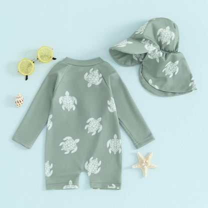 Hnyenmcko Baby/Toddler Boy Rash Guard Swimsuit Long Sleeve One Piece Zipper Swimwear Sunsuit Infant Bathing Suit Beachwear