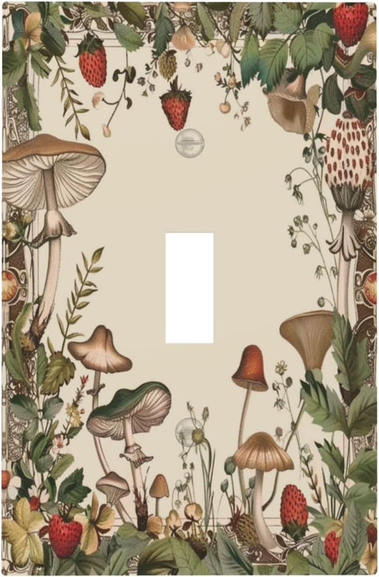 Decorative Switch Covers Plate Rustic Mushroom Garden Red Strawberry 1 Gang Wall Plate Unique Single Toggle Wall Cover Plate Electrical Light Switch Plate Faceplate for Bedroom Decor
