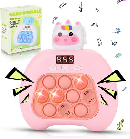 Quick Push Console Game, Pop Game Light up Fidget Toy, Handheld Puzzle Game Fast Push Bubble Game with Game Clearance Screen for Kids Teens Adults (Cute Unicorn)