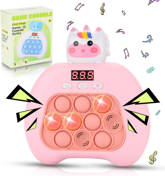 Quick Push Console Game, Pop Game Light up Fidget Toy, Handheld Puzzle Game Fast Push Bubble Game with Game Clearance Screen for Kids Teens Adults (Cute Unicorn)