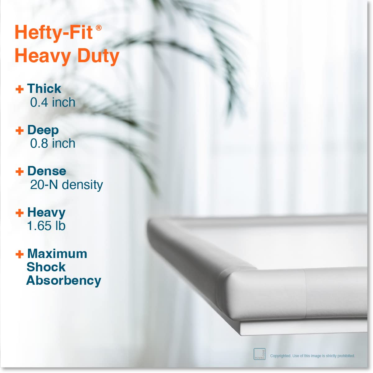 Roving Cove HeftyFit Edge Corner Protector Baby Proofing (Large 18ft Edge 8 Corners), Heavy-Duty, Soft NBR Rubber Foam, Furniture Fireplace Safety Bumper Guard, 3M Adhesive, Oyster White (Off White)