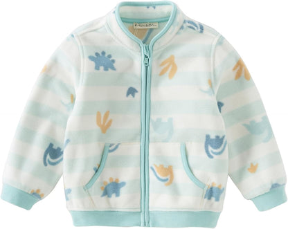 DAVE & BELLA Kids Printed Polar Fleece Jacket Toddler Baby Boys Girls Zip Up Long Sleeve Spring Fall Warm Outerwear Coat