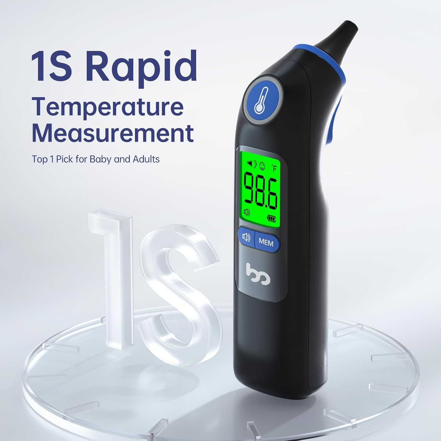Ear Thermometer, Highly Accurate Ear Thermometer for Kids, Adults and Babies, 30 Memory Recall, 1s