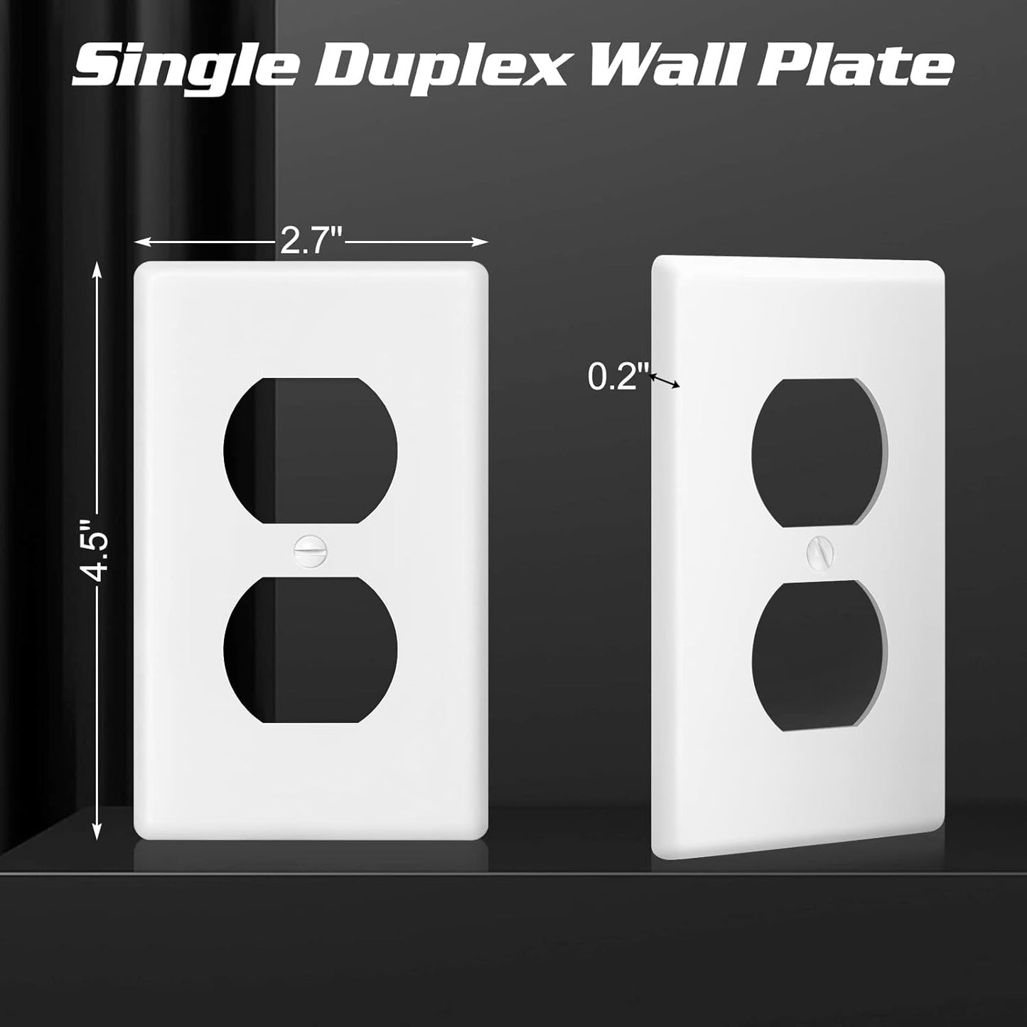Decorator Wall Plate 1-Gang Duplex Electrical Outlet Cover Plates,Unbreakable Polycarbonate Thermoplastic, White (10-Pack, Single Duplex)