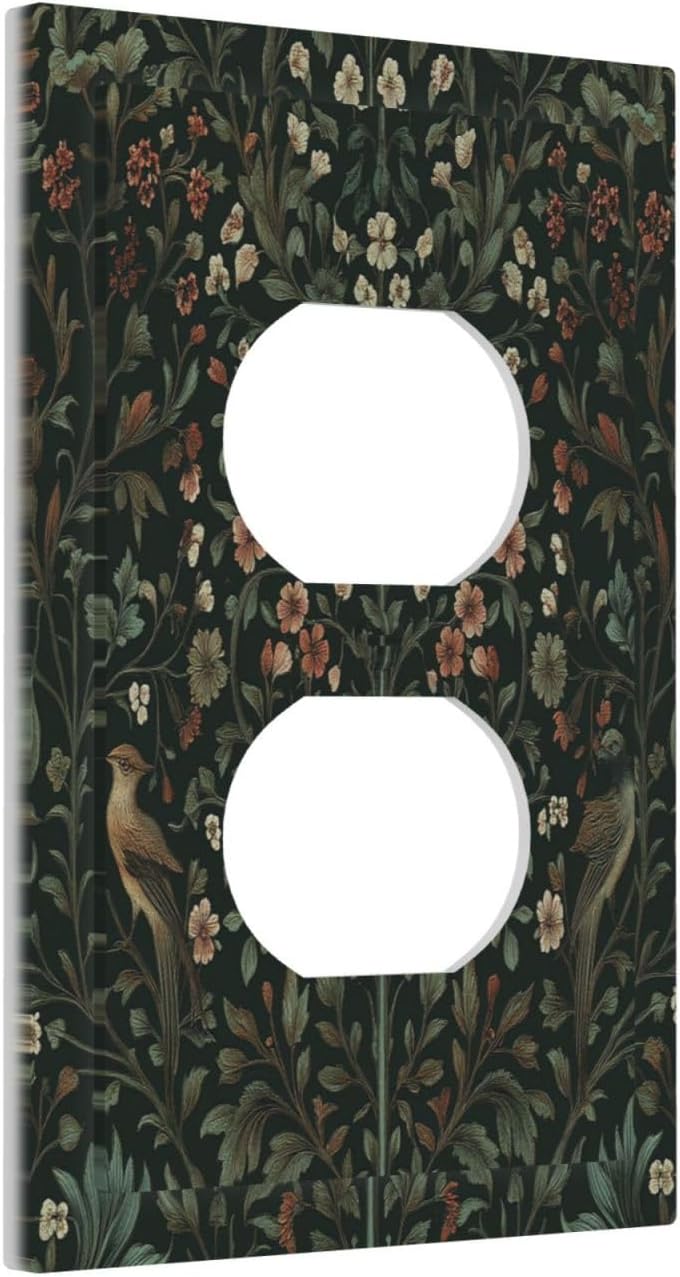 Outlet Covers Vintage Morris Colorful Flower Green Leaf 1 Gang Duplex Light Switch Cover Decorative