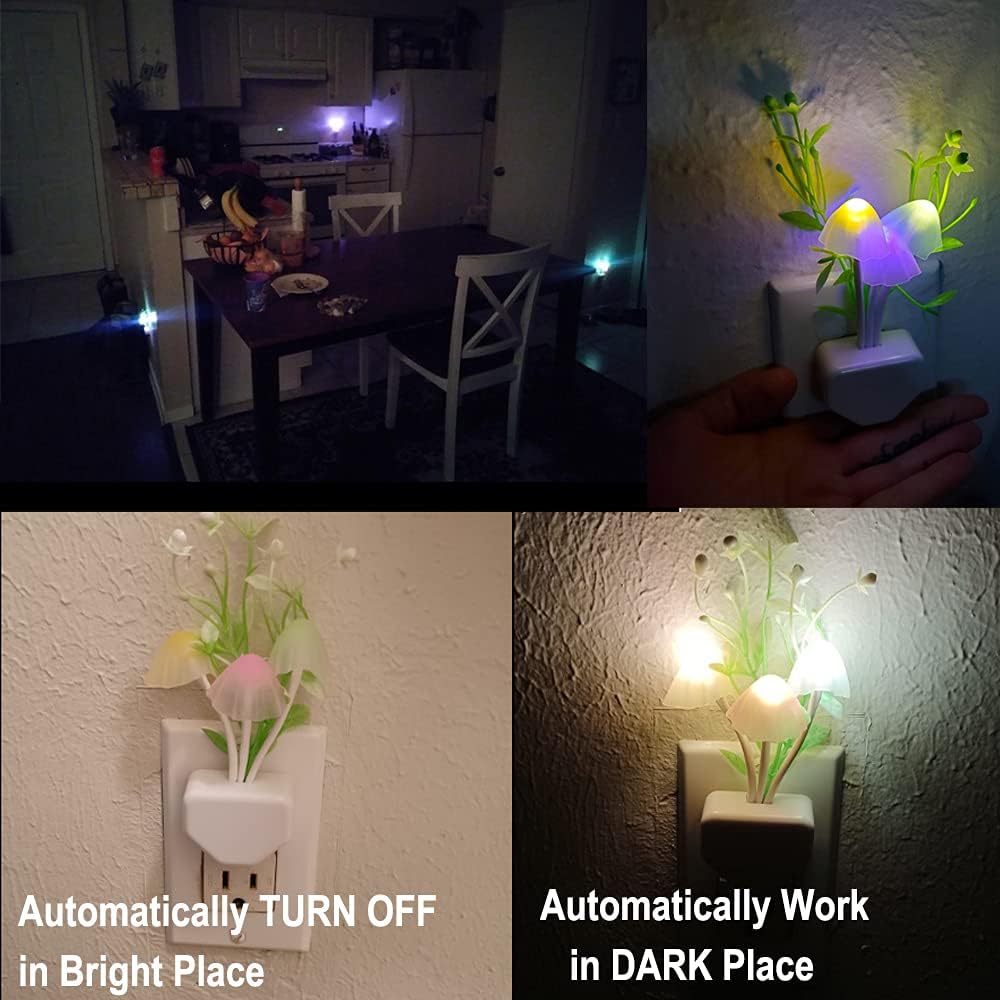 Sensor Led Night Light, Color Changing Plug-in LED Mushroom Light Dream Bed Lamp Cute NightLight Sweet Night Lights for Kids Adults