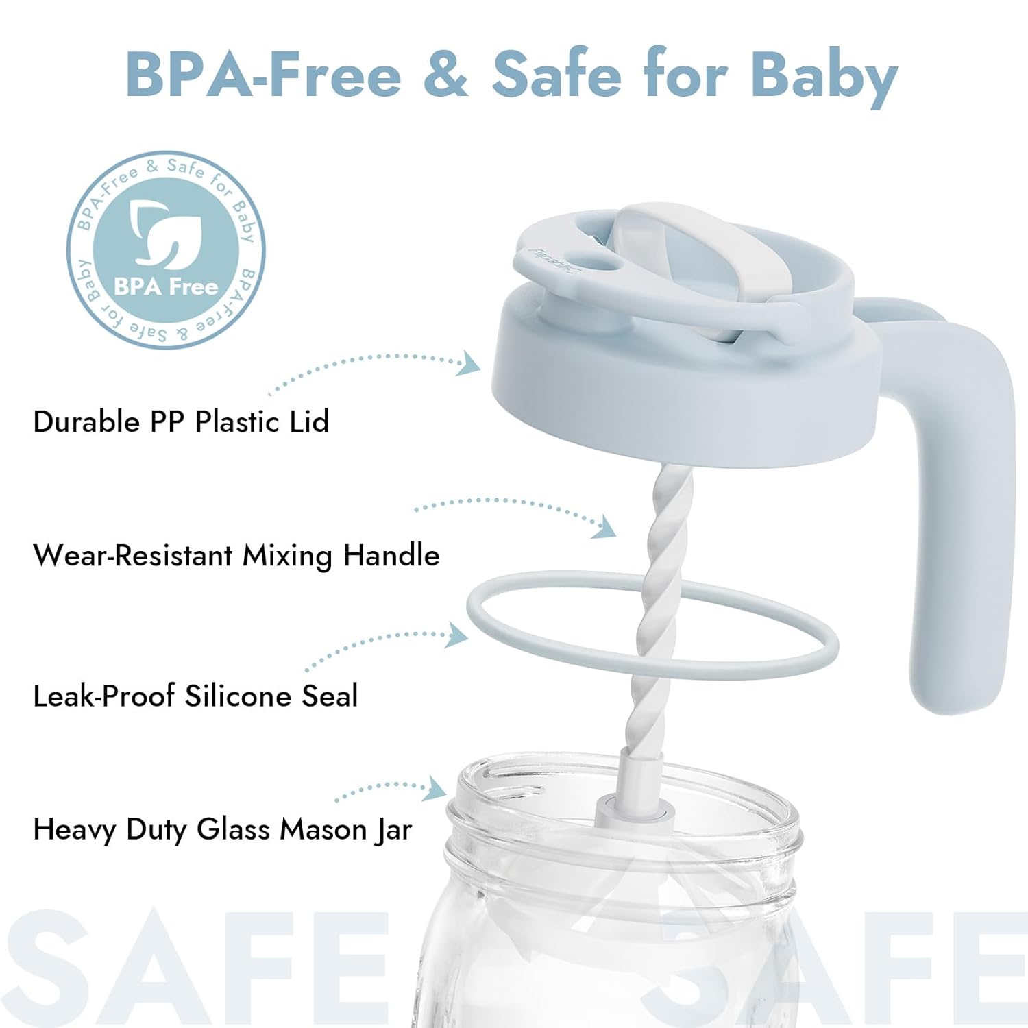 Papablic Glass Breastmilk Pitcher, Formula Mixing Pitcher with Mixing Handle Lid, Wide Mouth Mason