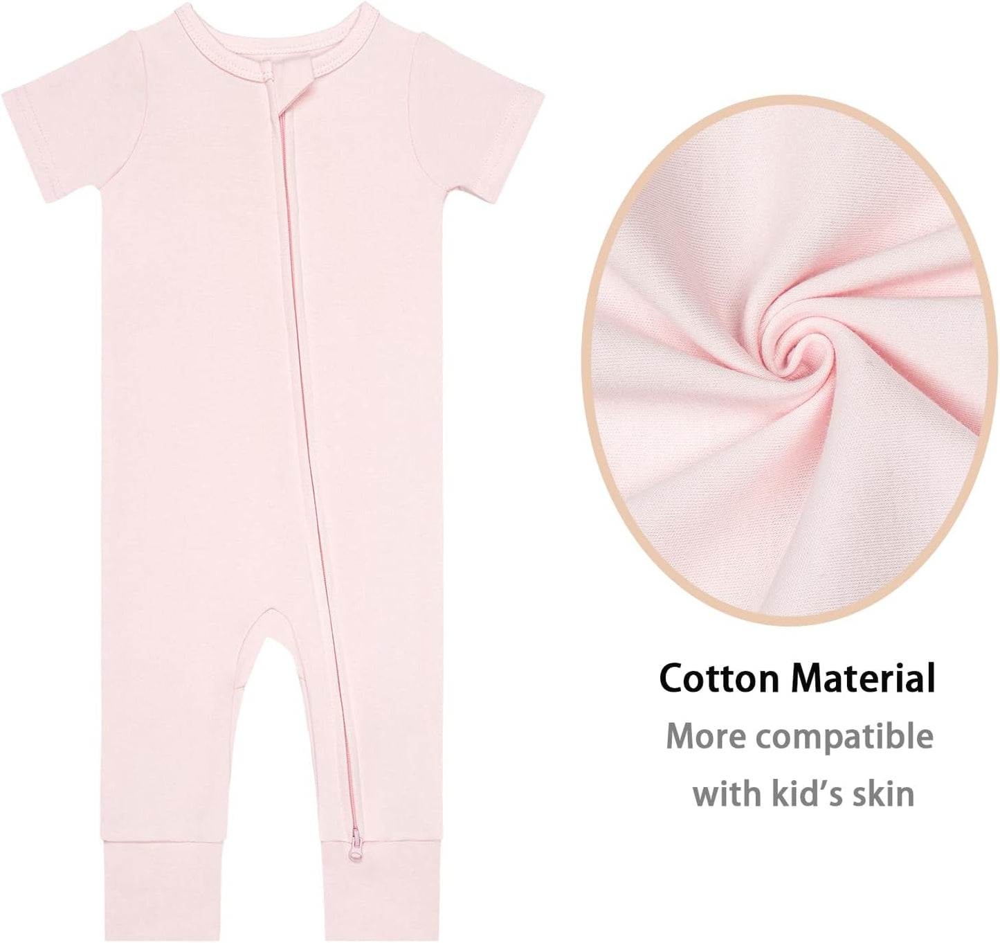 GUISBY Footless Short Sleeve Baby Pajamas with Zipper Cotton Infant Sleepwear