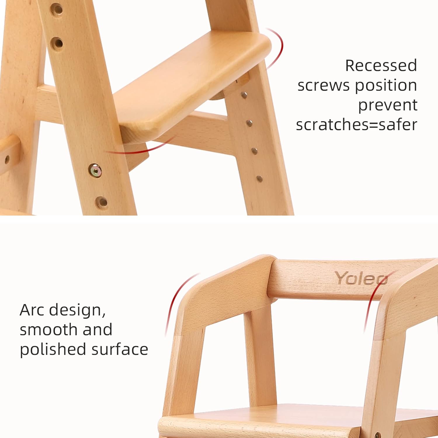 Wooden High Chair for Toddlers, Adjustable Feeding Chair with Removable Cushion for Child, High