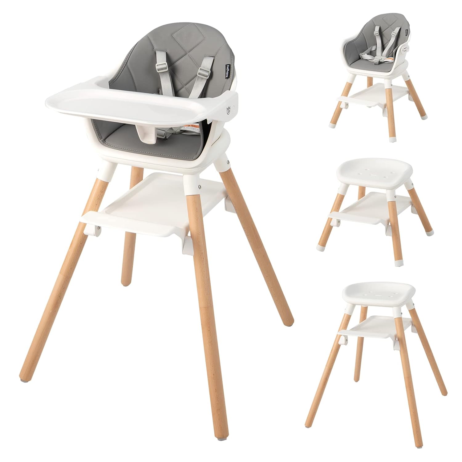 BABY JOY Baby High Chair, 6 in 1 Convertible Wooden High Chair for Babies & Toddlers with