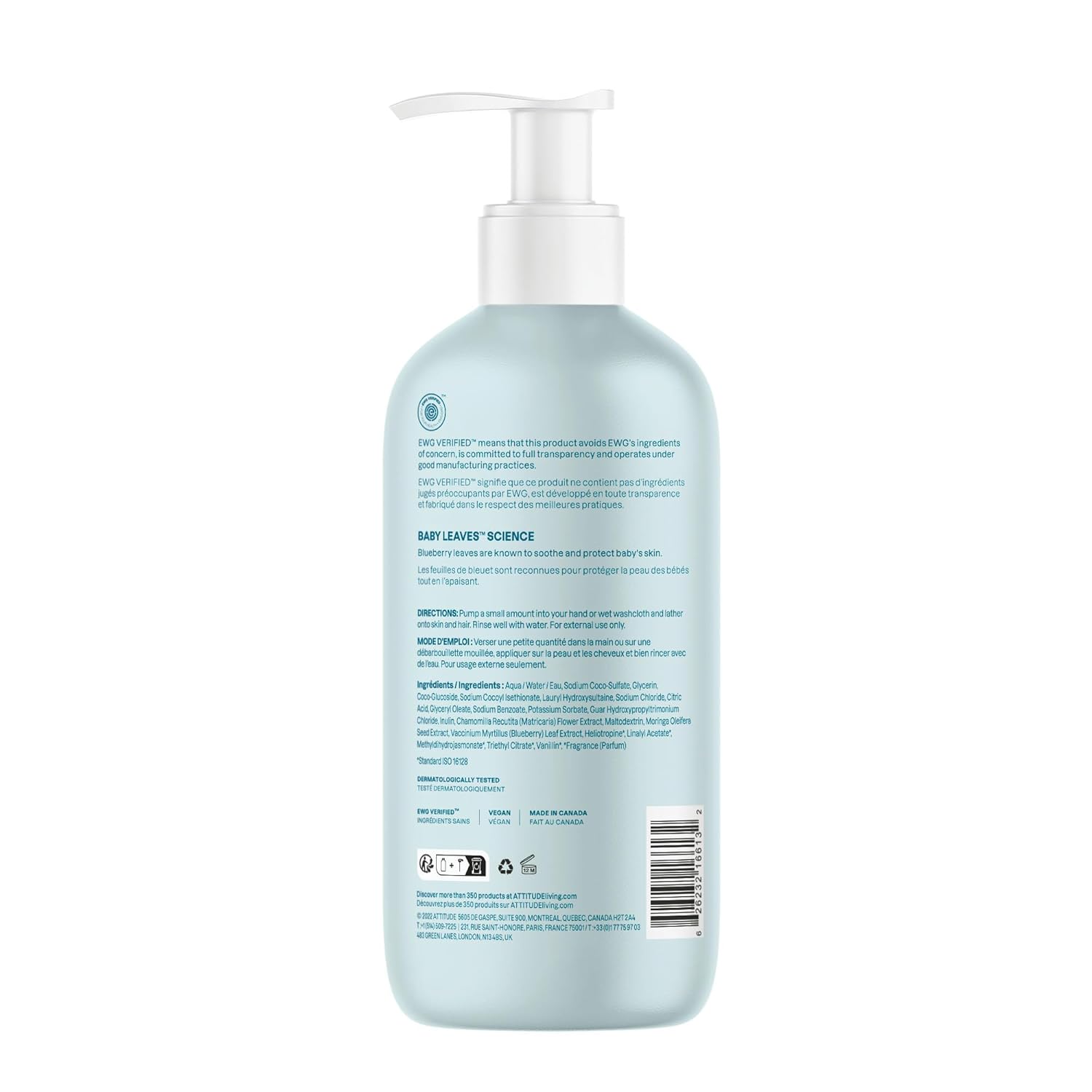 ATTITUDE 2-in-1 Shampoo and Body Wash for Baby, EWG Verified, Dermatologically Tested, Vegan, Good